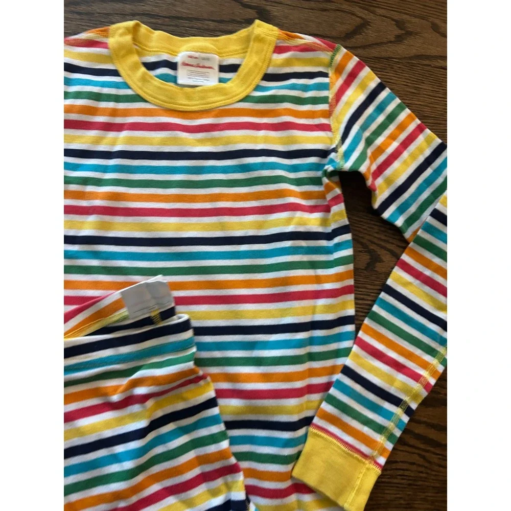 Hanna Andersson Pajama Set Multi Rainbow‎ Stripe Organic Cotton Long John PJ 10